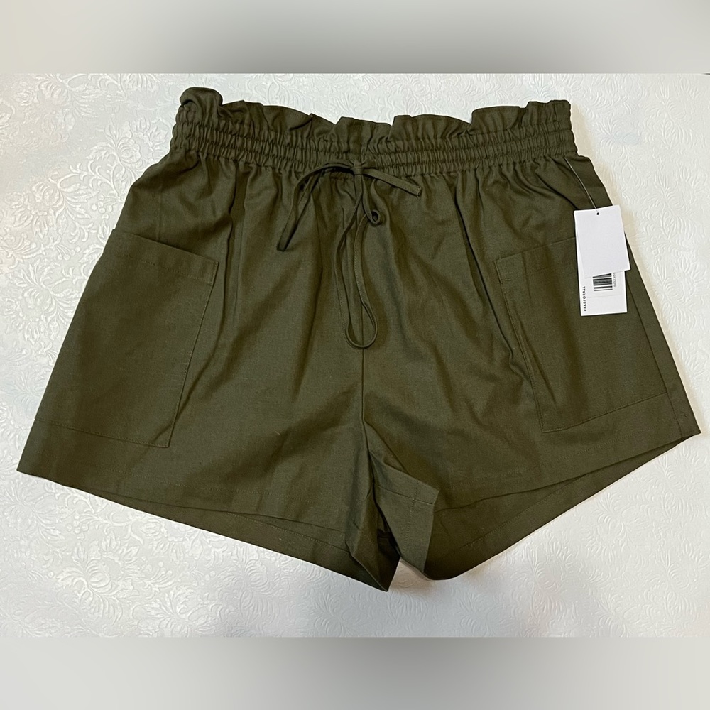 JustFab Paperbag Linen Shorts Army Green